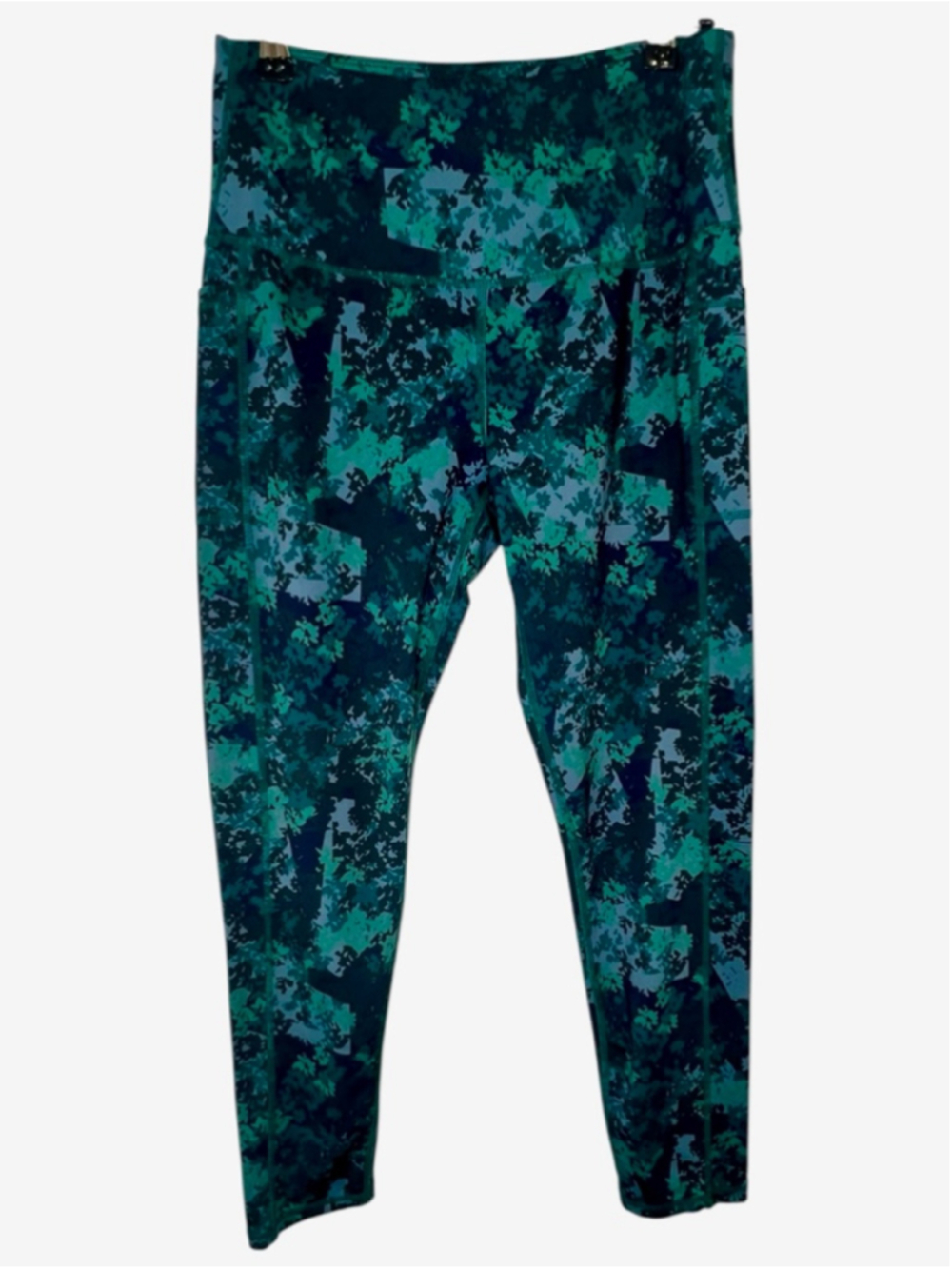 Leg End Green And Blue Abstract Print High Rise Activewear Leggings